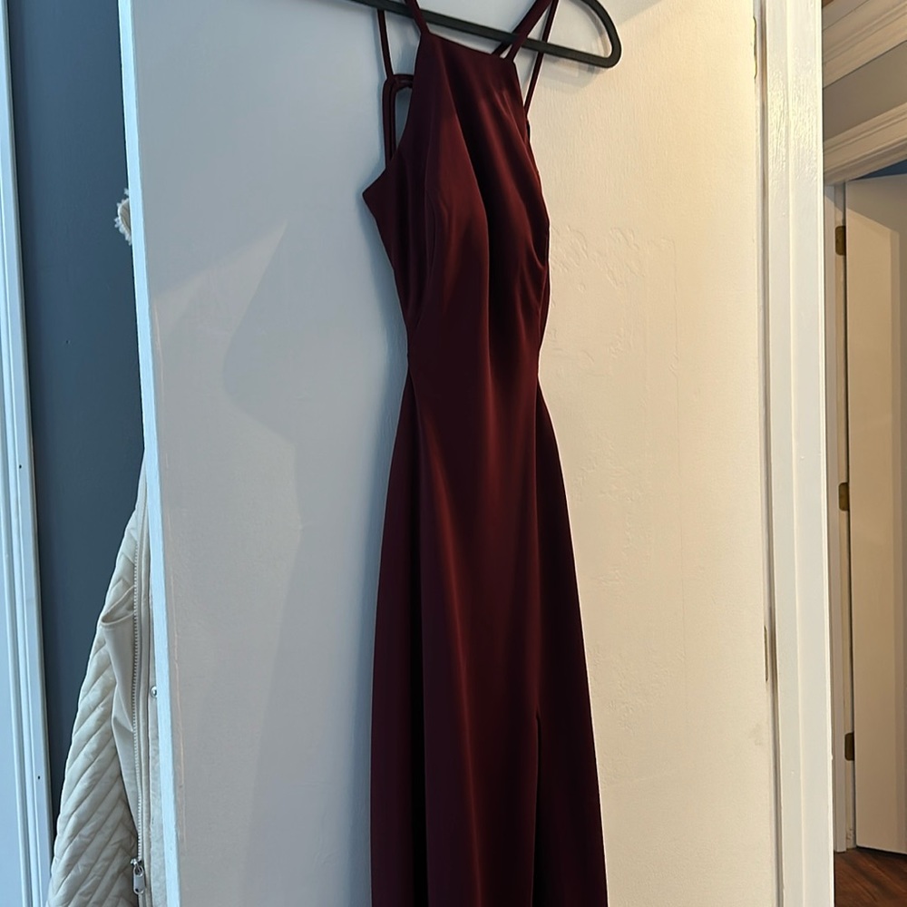 Maroon full length high slit dress